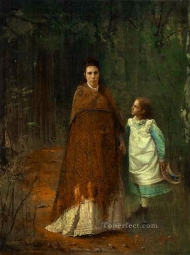 Ivan Kramskoi Painting - In the Park Portrait of the Artists Wife and Daughter Democratic Ivan Kramskoi